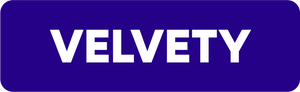 Blue button symbol with the word VELVETY in white