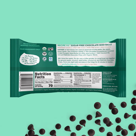 70% Cacao Organic Vegan Bitter-Sweet Dark Chocolate Chips with Organic Stevia (8.0oz) - Sugar-Free & Keto Friendly (SINGLE BAG)