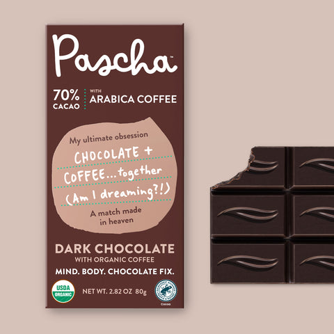 70% Cacao Organic Vegan Dark Chocolate Bar with Arabica Coffee (2.8 oz) (SINGLE BAR)