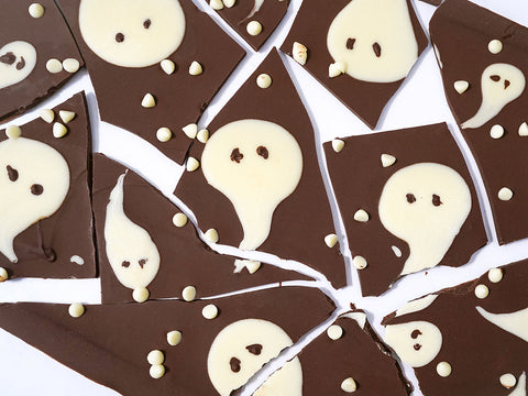 Spooky Dark and White Chocolate Halloween ghost bark 