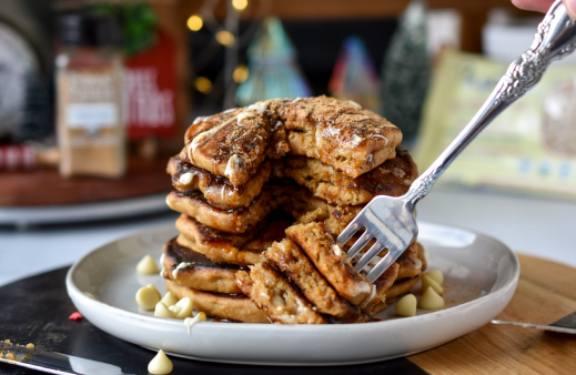 Vegan White Chocolate Gingersnap Pancakes