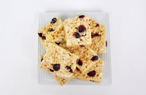 White Chocolate Chip Rice Crispy Squares