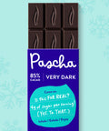 Pascha Chocolate 85% Cacao Very Dark Chocolate Bar with half of the bare chocolate bar coming out of the top