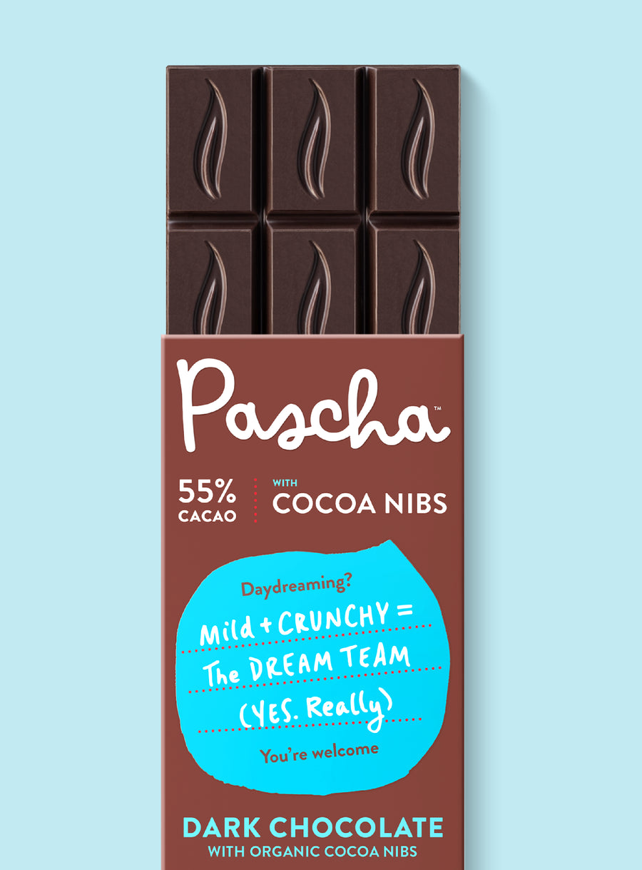 55% Cacao Organic Vegan Dark Chocolate Bar with Cocoa Nibs (2.8 oz)