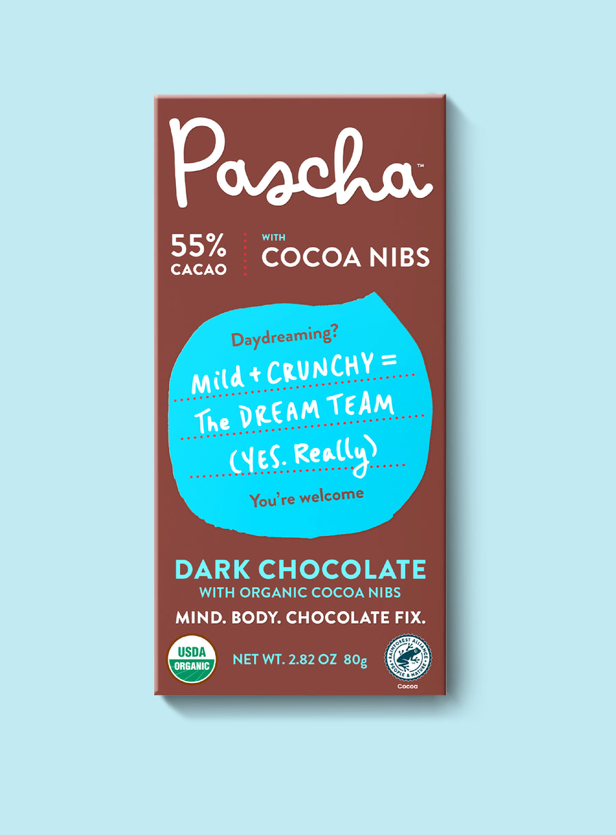 55% Cacao Organic Vegan Dark Chocolate Bar with Cocoa Nibs (2.8 oz)