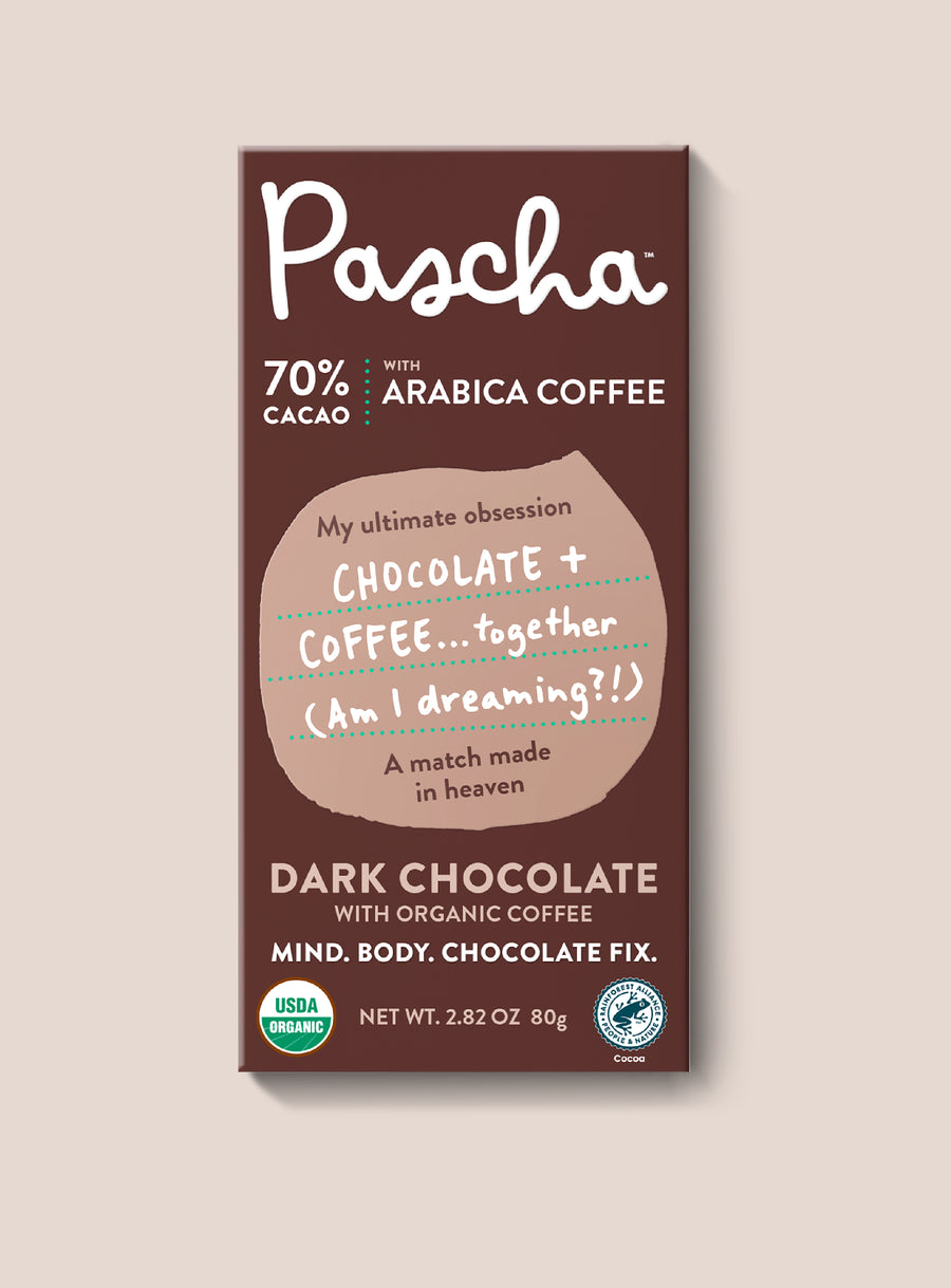 70% Cacao Organic Vegan Dark Chocolate Bar with Arabica Coffee (2.8 oz)