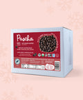 100% Dark Chocolate Chip Bulk Box on a light red background