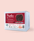 100% Dark Chocolate Chip Bulk Box on  light red background
