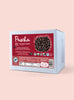 100% Dark Chocolate Chip Bulk Box on a light red background