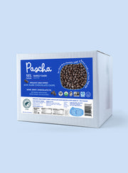 55% Barely Dark Chocolate Bulk Chip box on a teal background
