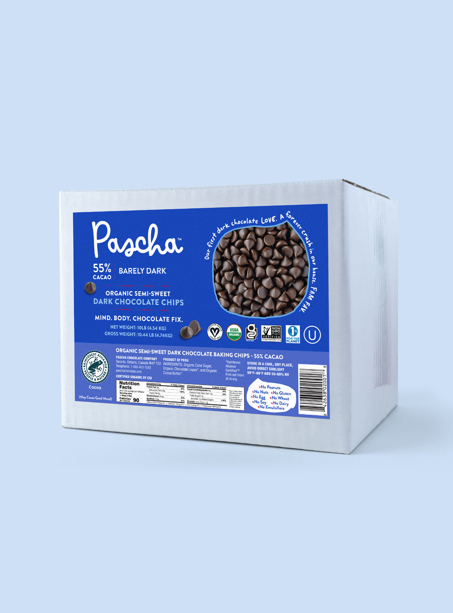 Bulk Baking Chips (10 lbs) - 55% Cacao Organic Vegan Semi-Sweet Dark Chocolate Chips (1000 ct)