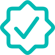 teal octagon with a teal checkmark in the middle
