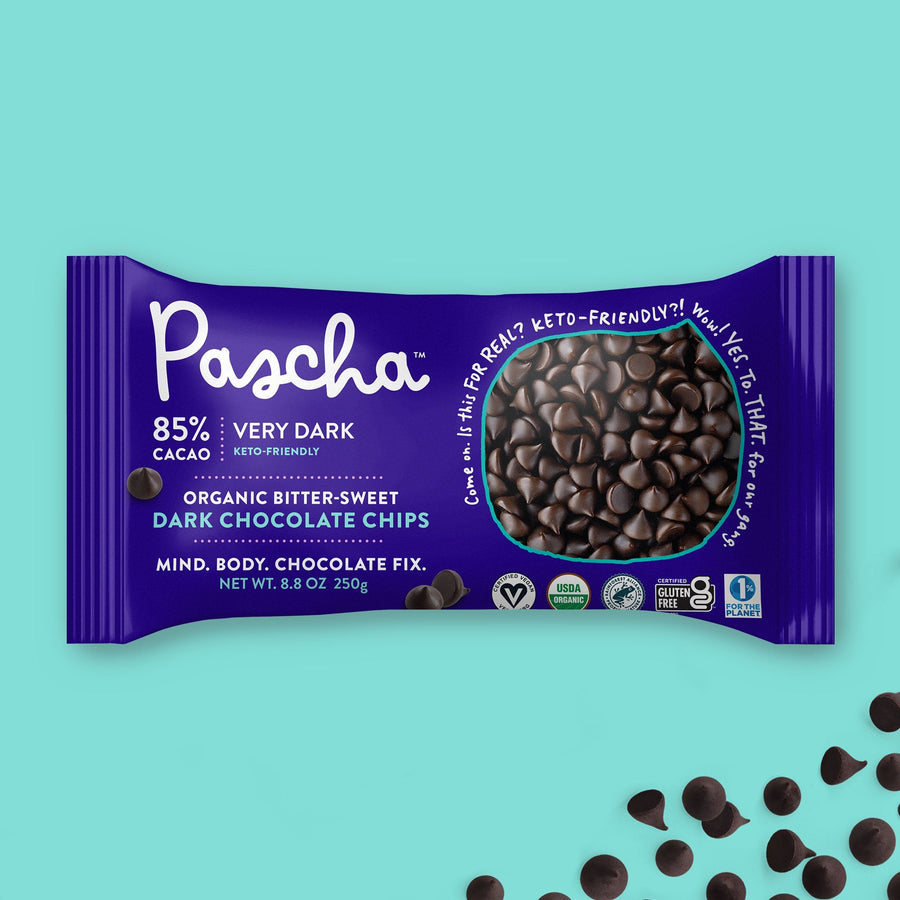 85% Cacao Organic Vegan Extra Bitter-Sweet Dark Chocolate Chips (8.8 oz) - Keto Friendly