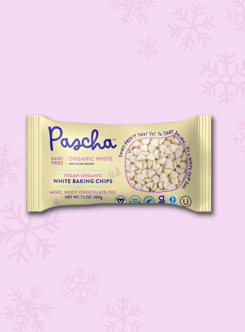 Front of Pascha Chocolate Vegan Organic White Baking Chips