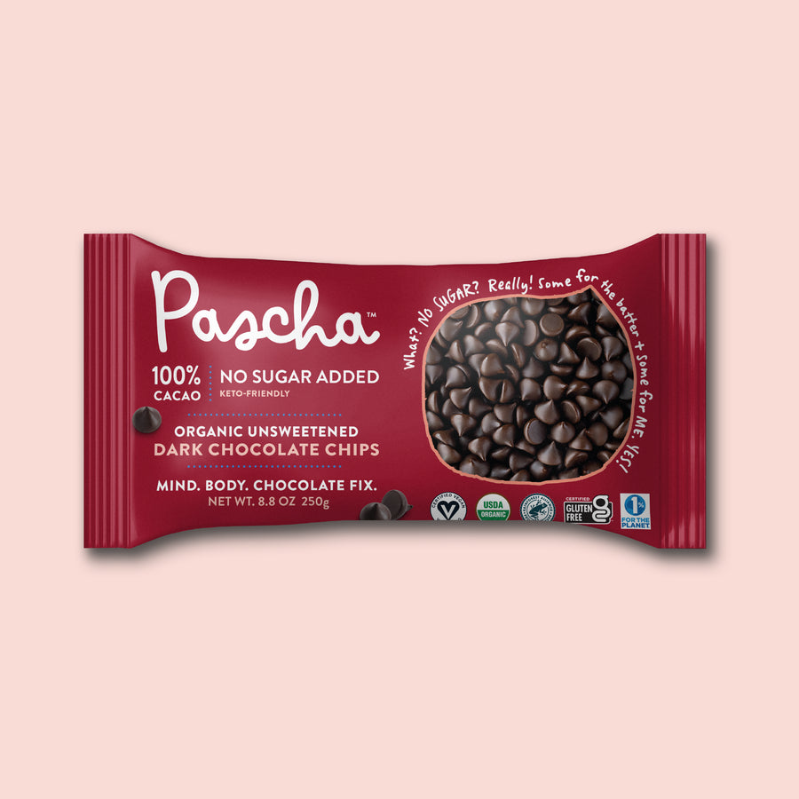 100% Cacao Organic Vegan Unsweetened Dark Chocolate Chips (8.8 oz)