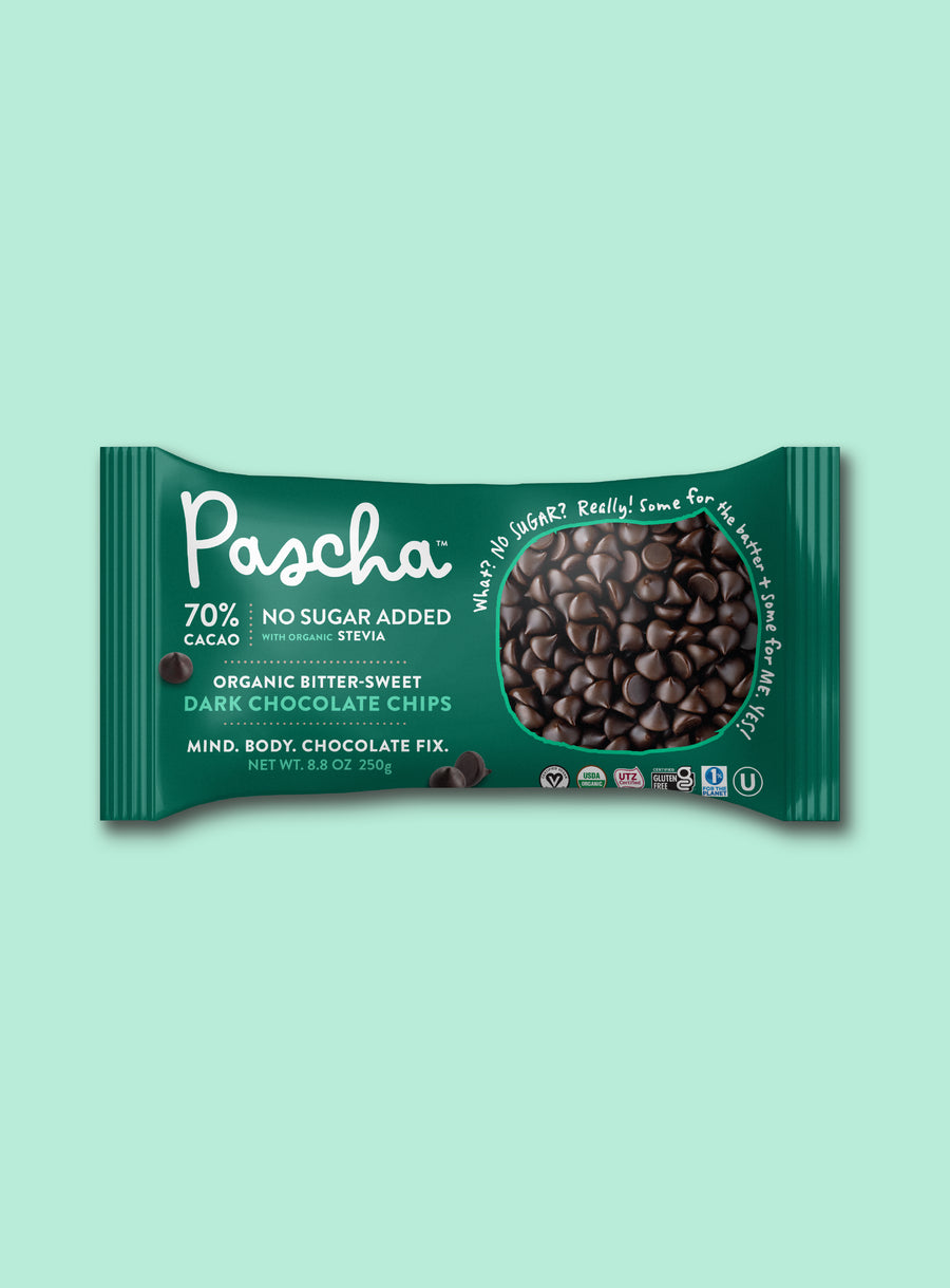 70% Cacao Organic Vegan Bitter-Sweet Dark Chocolate Chips with Stevia