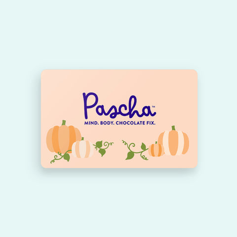 Pascha logo with pumpkins on a light orange background on a card