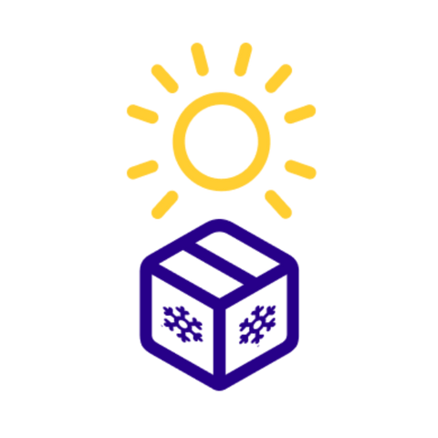 Summer shipping image with a graphic yellow sun on top of a blue packaging box