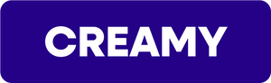 Blue button symbol with the word CREAMY in white