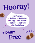 Hooray sheet explaining all of the allergens that Pascha Chocolate is free from. No Peanuts, no nuts, no gluten, no egg, no wheat, no soy, no dairy, no emulsifiers. Plus dairy free