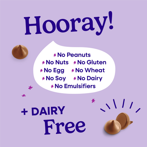 Hooray sheet explaining all of the allergens that Pascha Chocolate is free from. No Peanuts, no nuts, no gluten, no egg, no wheat, no soy, no dairy, no emulsifiers. Plus dairy free