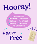Hooray sheet explaining all of the allergens that Pascha Chocolate is free from. No Peanuts, no nuts, no gluten, no egg, no wheat, no soy, no dairy, no emulsifiers. Plus Dairy free
