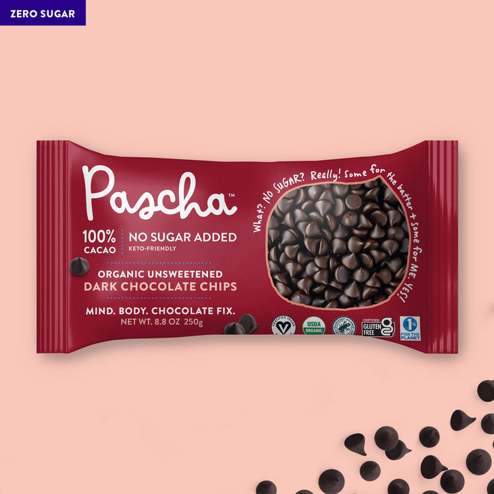 100% Cacao Organic Vegan Unsweetened Dark Chocolate Chips