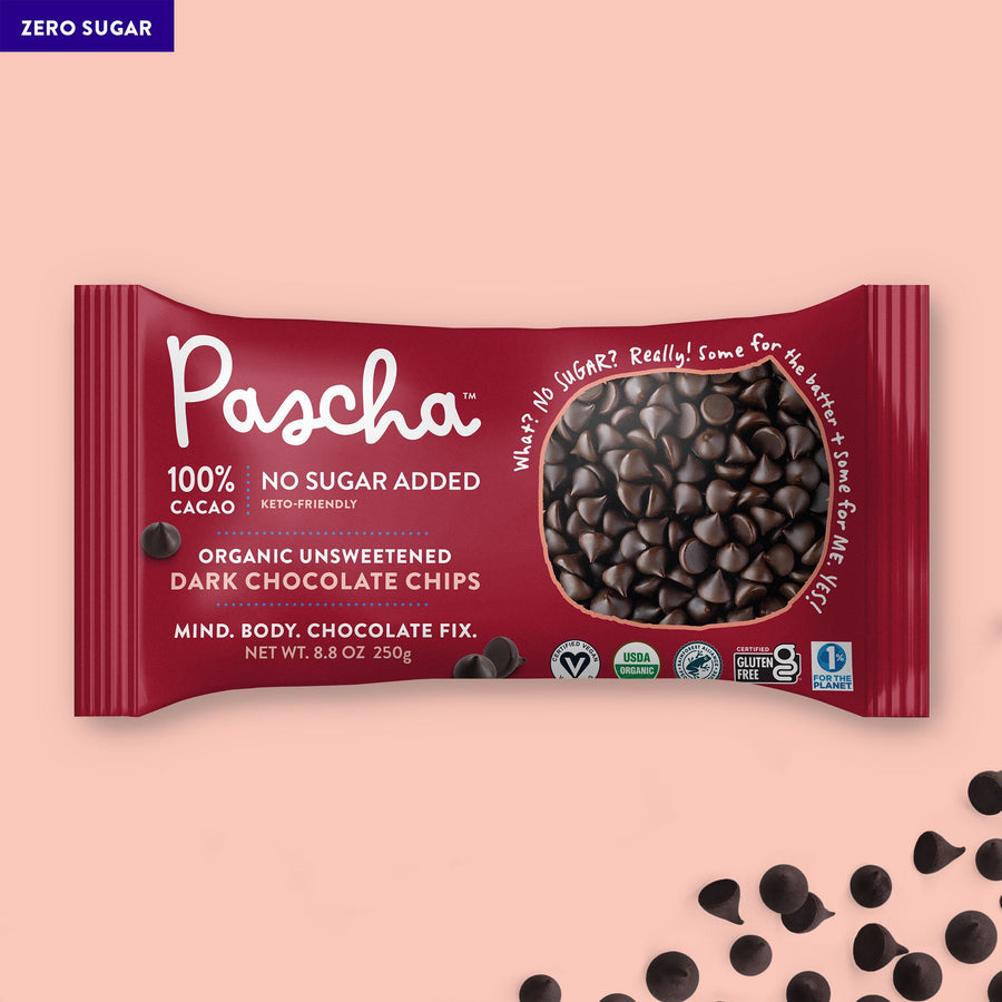 100% Cacao Organic Vegan Unsweetened Dark Chocolate Chips (8.8 oz)