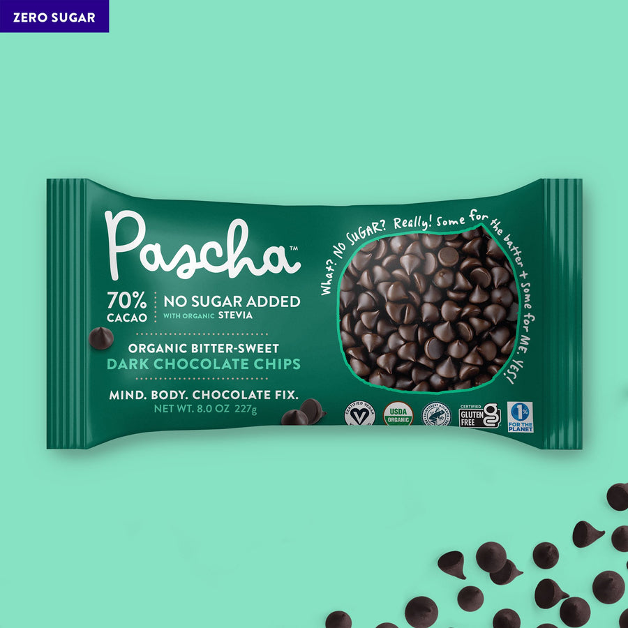 70% Cacao Organic Vegan Bitter-Sweet Dark Chocolate Chips with Organic Stevia (8.0oz) - Sugar-Free & Keto Friendly
