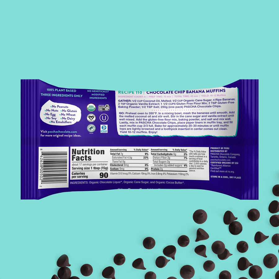 85% Cacao Organic Vegan Extra Bitter-Sweet Dark Chocolate Chips (8.8 oz) - Keto Friendly