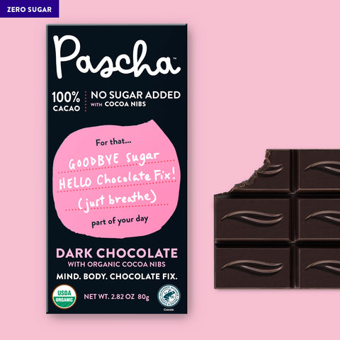 100% Cacao Organic Vegan Dark Chocolate Bar with Cocoa Nibs (2.8 oz) - Keto Friendly (SINGLE BAR)