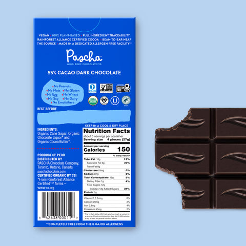 55% Cacao Organic Vegan Dark Chocolate Bar